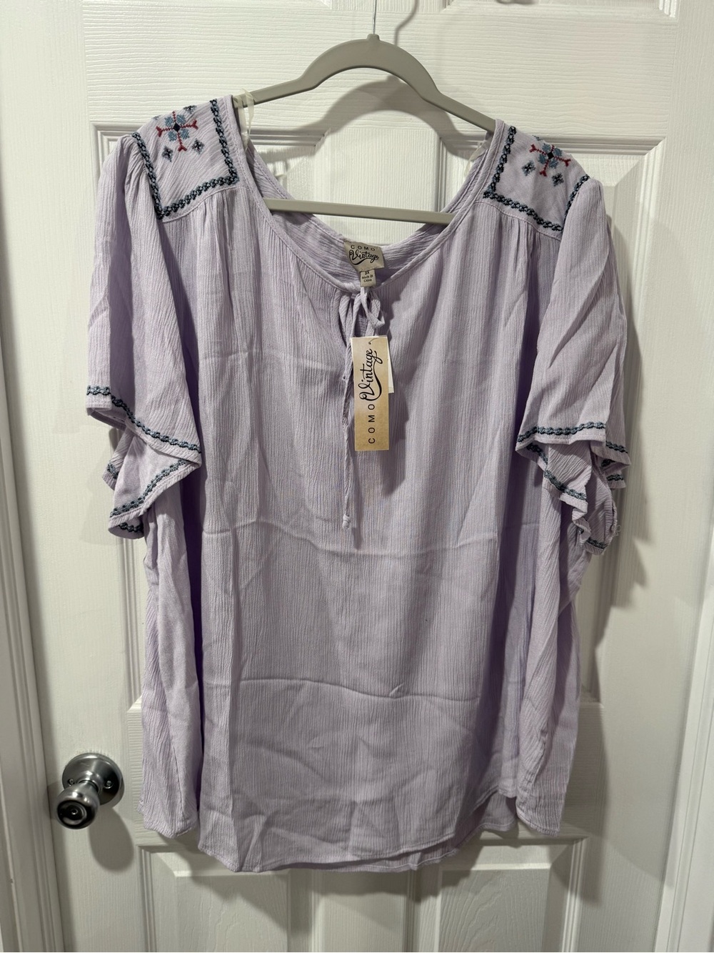 Lavender Embroidered Tie-Neck Women's Top size 3X